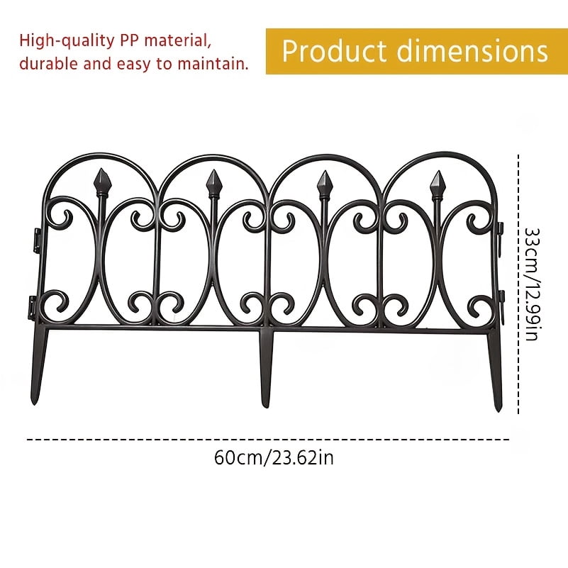 Set of Six Decorative Garden Fence Panels and Borders, Durable Plastic Outdoor Landscape Edging Fencing with End Caps, Ideal for Patio, Yard, Flower Bed, and More. Simple Installation