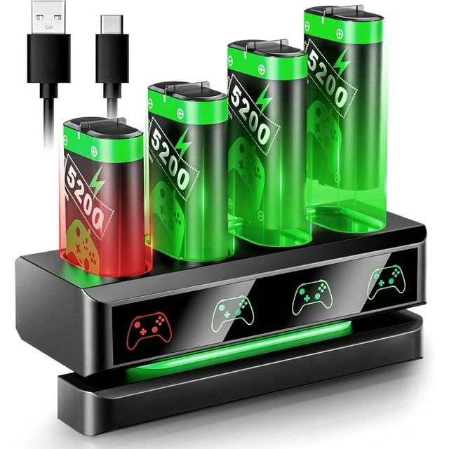 Batería recargable para mando Xbox One, 5200 mWh, paquete de 4 unidades, base de carga compatible con Xbox Series X|S