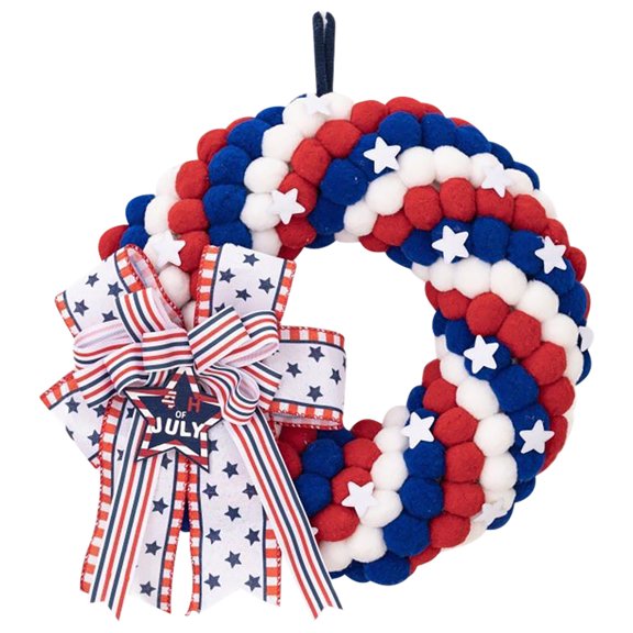 Qocolhg 13 inch 4th of July Wreaths for Front Door, Independence Day American Flag Color Soft Touch Floral Wreath, Patriotic Wreath Memorial Day Wreath Festival Garland Decoration Wall Home Decor