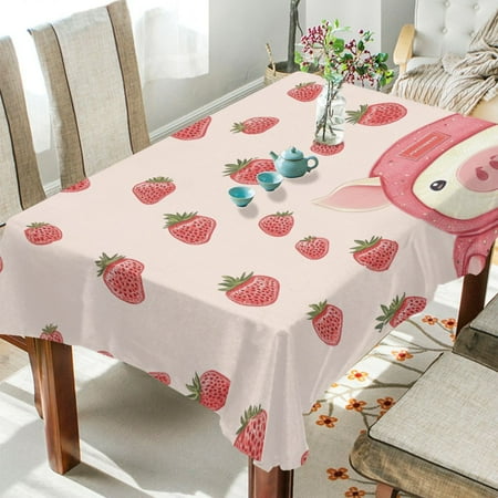 

BZSMCE Square Tablecloth Cute Piggy Wearing Strawberry Hood Pattern Tableclothes