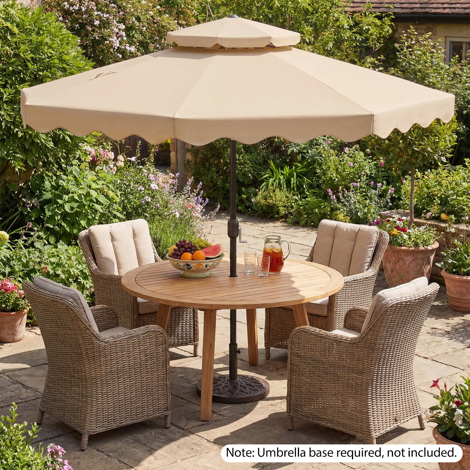 Gymax 9 FT Patio Umbrella w/Push Button Tilt & Crank 2-Tier Vented Top 8 Metal Ribs Beige
