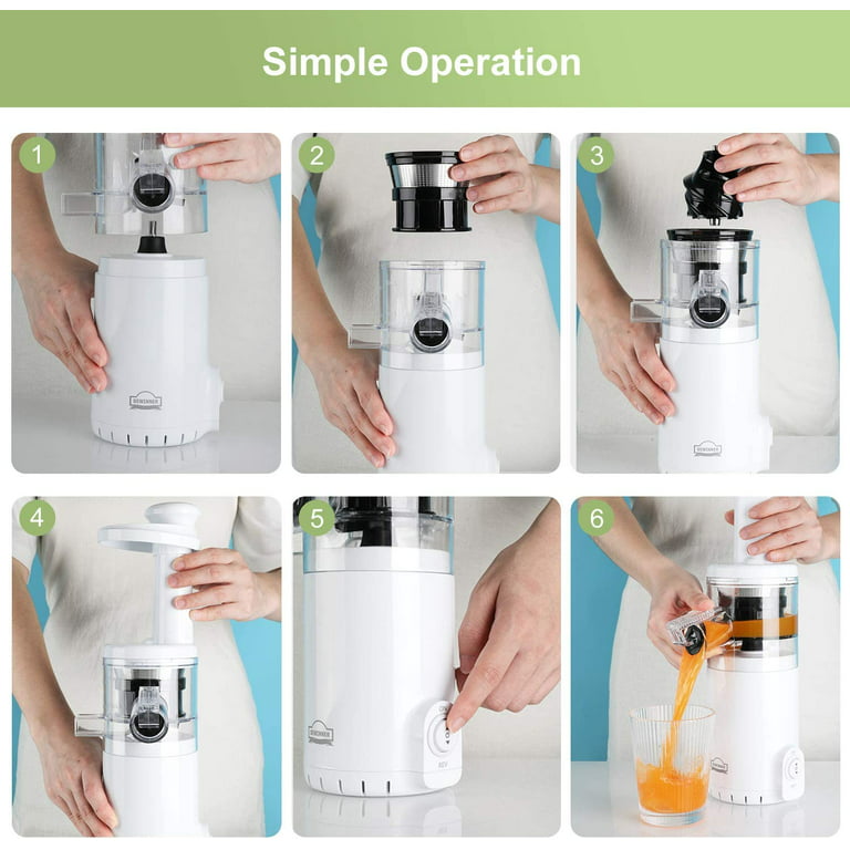 Mini Juicer Extractor Slow Masticating Easy to Clean, Cold Press Juicer Machine with Quiet Motor for High Nutrient Fruit Juice (Brush Included)Rated