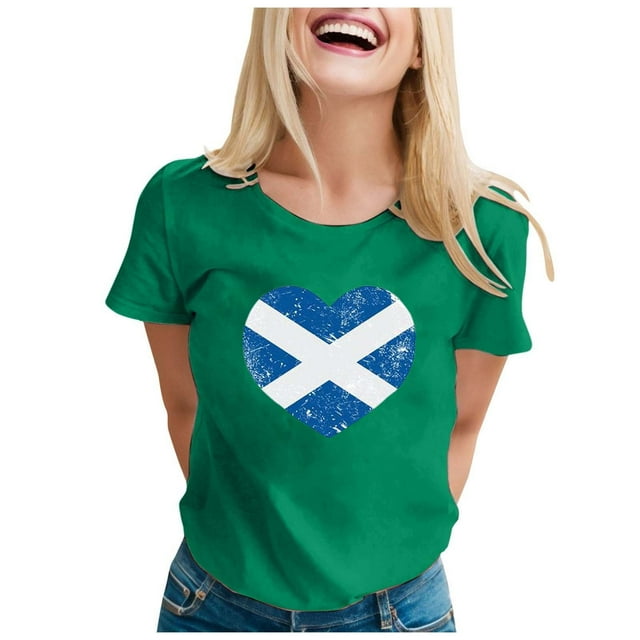 WEIYLL T-Shirts Femmes Manches Courtes Col Rond Vêtements Patriotiques T-Shirt Vert Tailles G