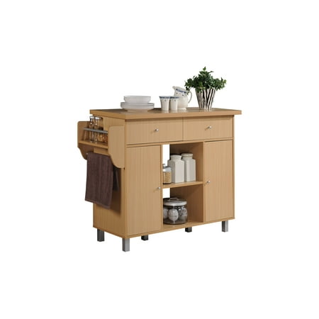 - Hodedah Kitchen Island with Spice Rack plus Towel Holder, Beech