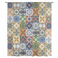 thumbnail image 2 of Vintage Mediterranean Sheer Curtains 45 Inches Long, Blue and Yellow Tiles Texture Light Filering Curtains, Breathable Simi Curtain Privacy Drapes for Kitchen Bathroom Small Window Treatment, 2 of 9