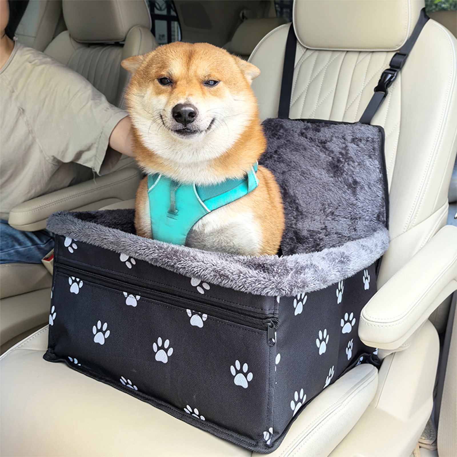 Yhmxh Pet Car Seat for Pet, Portable & Waterproof Oxford Dog Car Booster Seats, Comfort Cushion & Storage Pockets with Adjustable Straps, Foldable Travel Look Out Bag for Small Medium Dogs & Cats