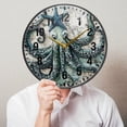 thumbnail image 6 of Yayeee Wall Clock Battery Operated 9.5" Silent Quartz Non-Ticking for Living Room Decor, Octopus Starfish Pattern, 6 of 8
