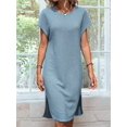 thumbnail image 2 of Ladies Summer Solid Color Slit Midi Dress Light Blue L, 2 of 7