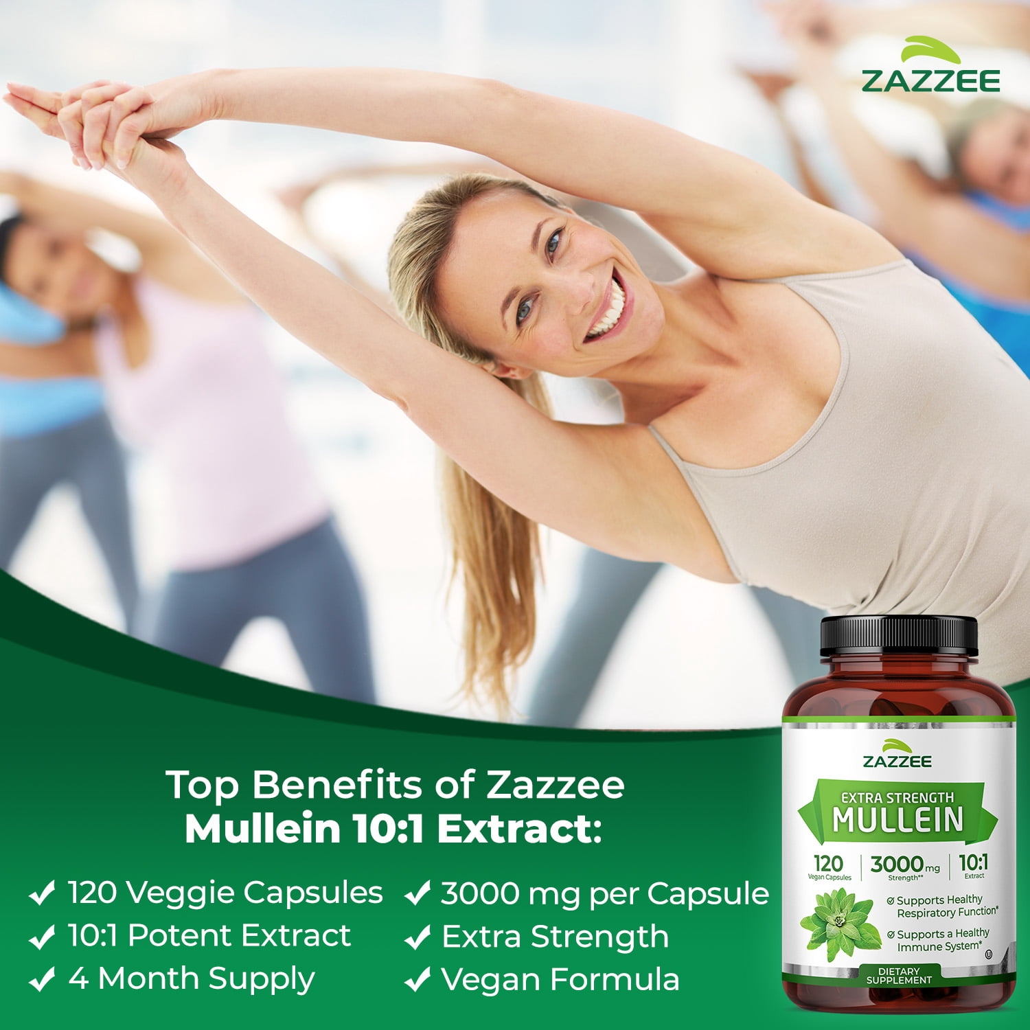 Zazzee Naturals Mullein 10:1 Extract 3000 mg Capsules for Lung
