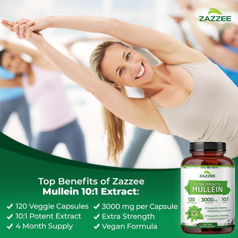 Zazzee Naturals Mullein 10:1 Extract 3000 mg Capsules for Lung