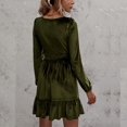 thumbnail image 3 of Vestido con cuello en V profundo Manga larga abullonada Dobladillo con volantes Cuello en V profundo Cintura alta Vestido de manga larga para fiesta de verano Vacaciones Verde oscuro L, 3 of 7