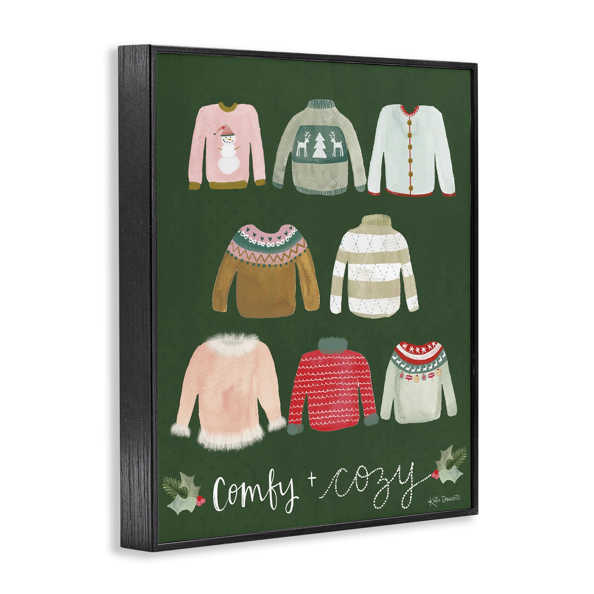 Stupell Industries Comfy & Cozy Sweaters Holiday Painting Black Framed Art Print Wall Art, 11 x 14