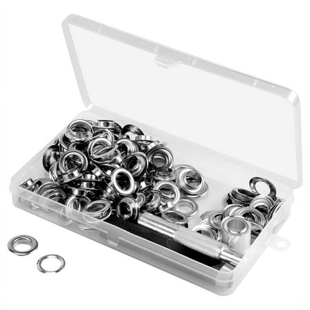 120 Sets Grommet Eyelets Tool Kit, Grommet Kit 1/2 Inch Eyelets with Tools and Storage Box Silver