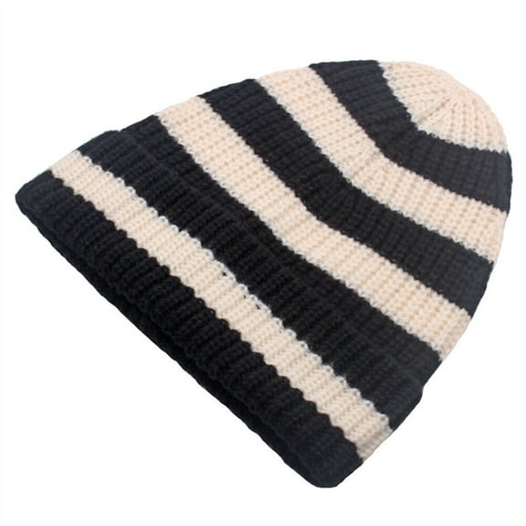Women Colorful Stripe Knitted Crochet Beanie Hat Warm Ski Driving Cycling Cap