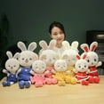 thumbnail image 4 of Poupée Lapin avec Robe Rembourrée Douce Mascotte de Dessin Animé Décorée Rayée 2023 Année du Lapin Poupée Lapin pour le Nouvel An Chinois, 4 of 7