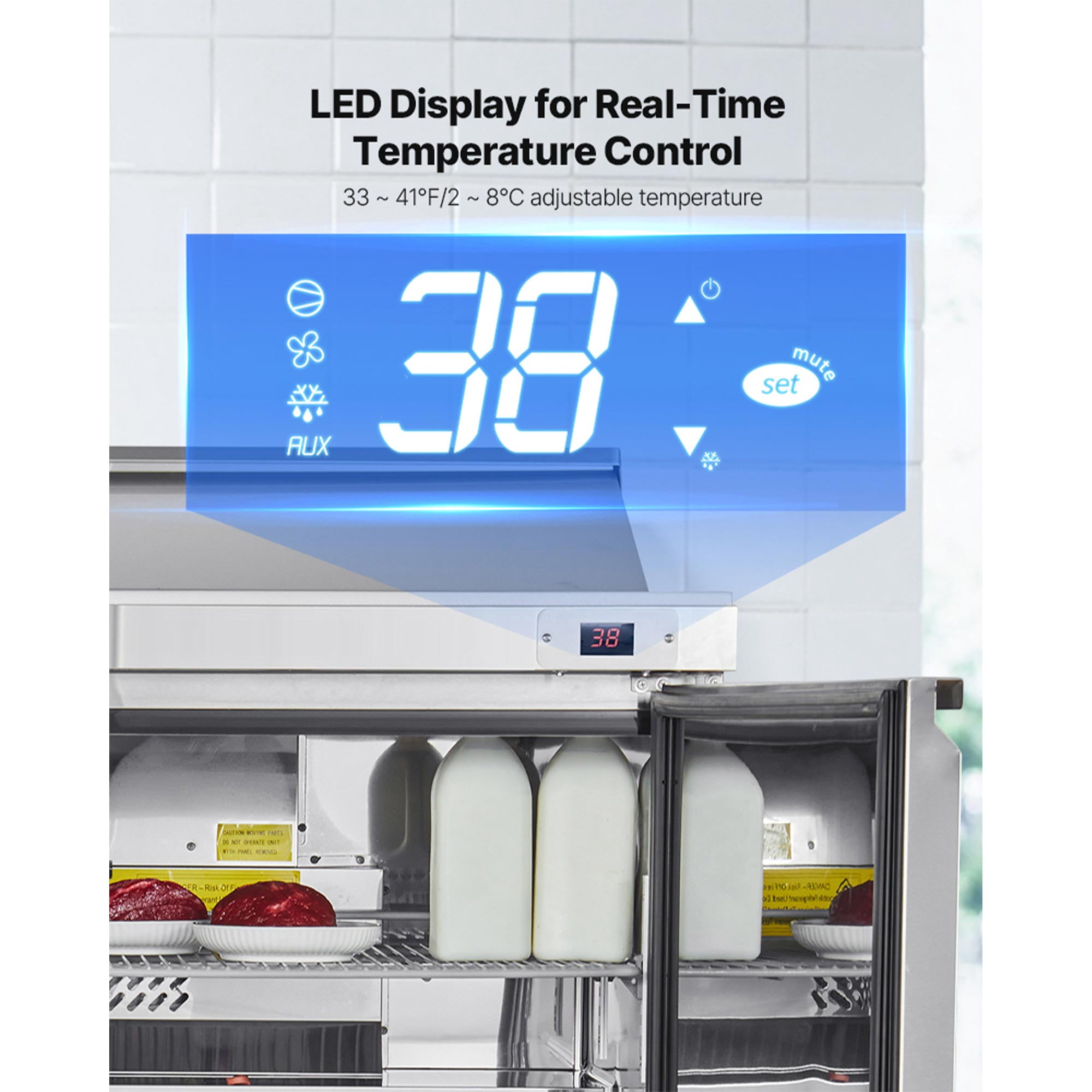 KFFKFF 60"W Commercial Refrigerator, 15.4 Cu. Ft Sandwich Prep Table, Mega Top Food Prep Fridge with 16 Pans and Cutting Board, Stainless Steel Salad Prep Cooler for Restaurant and Food Truck
