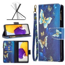 Feishell Galaxy A53 5G Case Zipper Purse Embossed Pattern Premium Leather Wallet Cover Flip Stand Card Slots Holder Magnetic with Wrist Strap Case for Samsung Galaxy A53 5G, Gold Butterfly