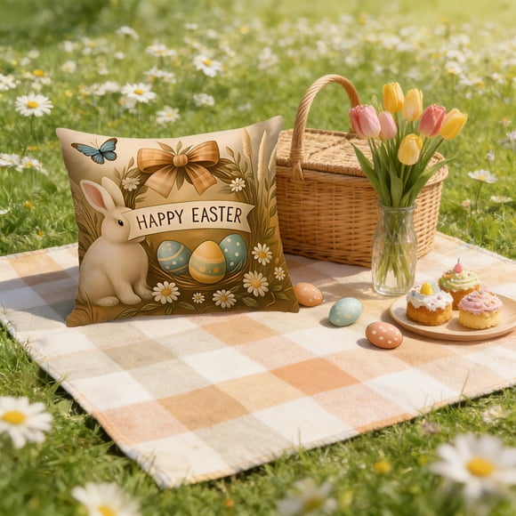 Decoraciones de Pascua Interior,17.7X17.7In Easter Bunny Print Pillowcase Decoración del hogar