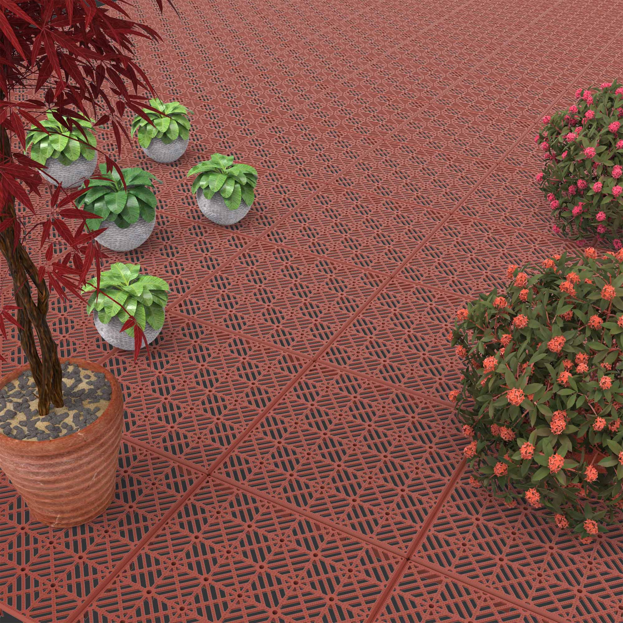 Pure Garden 6-Pack Polypropylene Interlocking Deck Tiles (Terracotta)