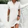 thumbnail image 6 of Skymirror Summer Women Dress V Neck Button Short Sleeves Loose Solid Color Pullover Casual Daily Wear Dating Mini Dress, 6 of 8