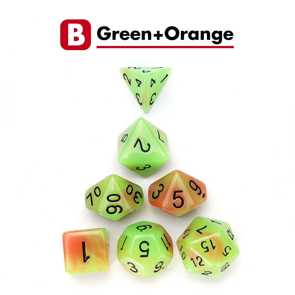 7pcs D&D Dice Set D4-D20 Polyhedral TRPG Games Dungeons & Dragons Green Yellow 