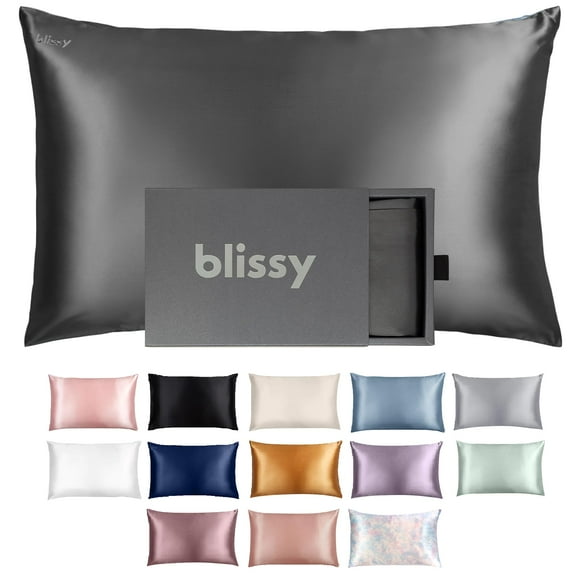 Blissy Silk Pillowcase - 100% Pure Mulberry Silk - 22 Momme 6A High-Grade Fibers - Silk Pillow Cover for Hair & Skin - Regular, Queen & King with Hidden Zipper (Standard, Grey)
