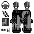 thumbnail image 6 of Binienty 14 Pieces Black American Flag Car Seat Covers Full Set with Steering Wheel Cover Armrest Pad Cup Coasters Keychain for Cars SUV Truck Van Universal Automotive Interior Accessories, 6 of 8