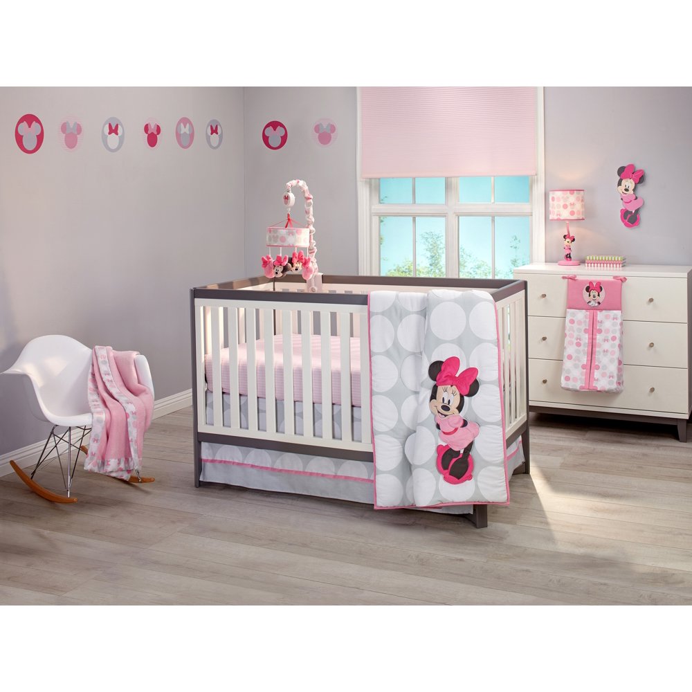 Disney Minnie Mouse Polka Dots 4 Piece Nursery Crib Bedding Set