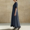 thumbnail image 5 of GUACER V-Neck Maxi Dress for Women Cotton Linen Casual Short Sleeve Contrast Trim Boho Long Dresses with Ruffle Hem, 5 of 7