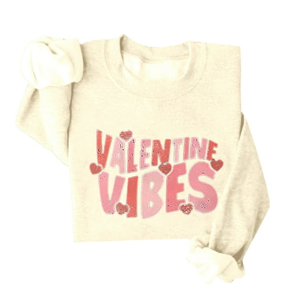 toraway Sweatshirt Women's Crew Valentine's Day Sweatshirts for Women Love Heart Graphic Pullover Crewneck Long Sleeve Sweatshirts S