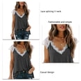 thumbnail image 3 of Women V Neck Lace Top Fashionable Casual Lace Splicing Women Summer Shirt for Daily Outdoor Shopping Dark Gray XL, 3 of 4
