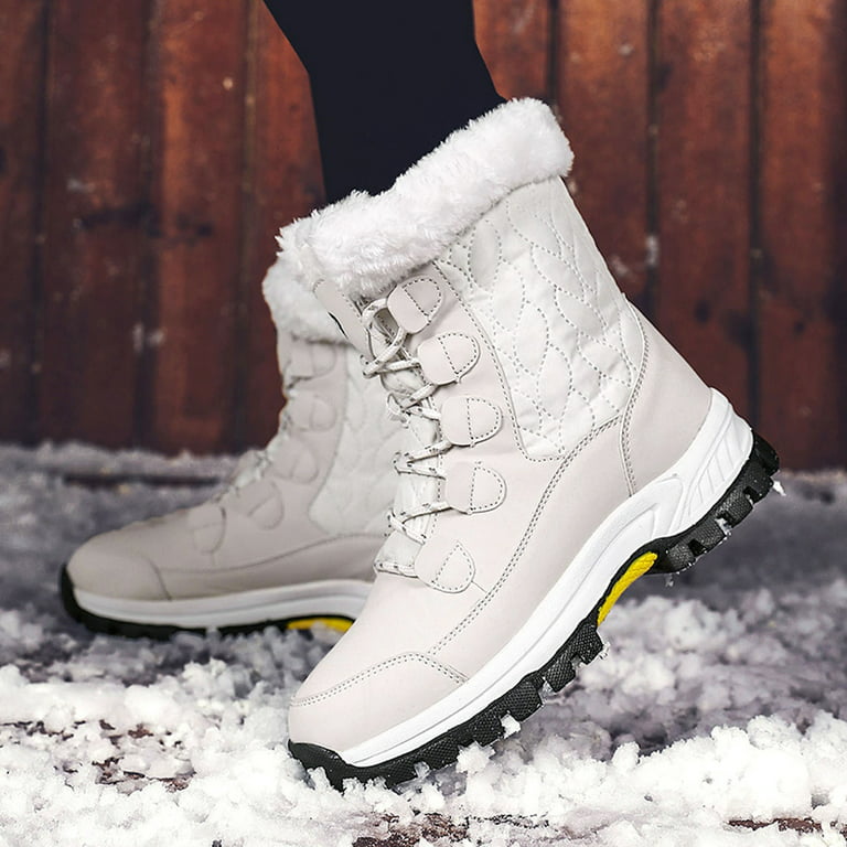 Winter Warm Snow Boots Fur Lined Lace Up Ankle Boots Waterproof Shoes Women  Plus