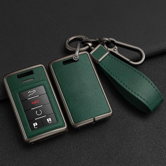 Leather Zinc Alloy 4/5/6 Button Smart Key Fob Cover Case Fit for Cadillac CTS SRX 2020 ATS ELR XTS DTS ELR Keyless Key Holder with Leather Keychain