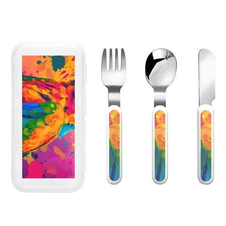 

Gaeub Colorful Parrot Jungle Dream A Print 3-Piece Children Knife Spoon Fork Set Stainless Steel Child Flatware Set Kids Utensils Set with Case for Lunch Box (Fork Spoon Knife Combo)