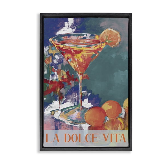 Stupell Industries Citrus Cocktail on Blue Black Framed Floater Canvas Wall Art, design by Jane Slivka