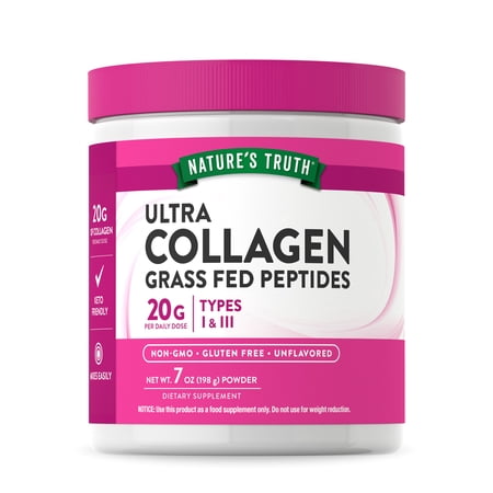 Nature s Truth Ultra Collagen Powder | 7 oz | Type I and III | Hydrolyzed Collagen Peptides | Grass Fed  Paleo  Keto Friendly | Protein Packed | Unflavored | Non-GMO  Gluten Free