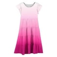 thumbnail image 5 of shoper Toddler Dresses Ruffled Sleeve Gradient Color Crew Neck Tiered Flowy Summer Dress Girls Holiday Party Dress Hot Pink 130, 5 of 5