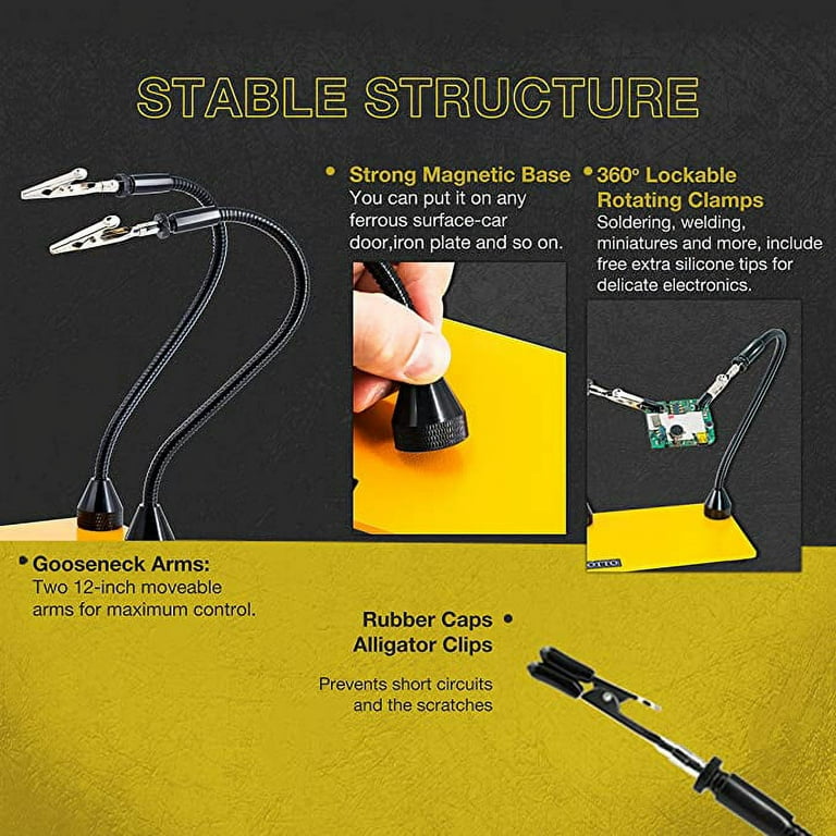 2 Pack Set Magnetic Flexible Gooseneck Metal with Alligator Clips for  Helping Hands Third Hand Tool Automobile Electronics Soldering Jewelry  Painting