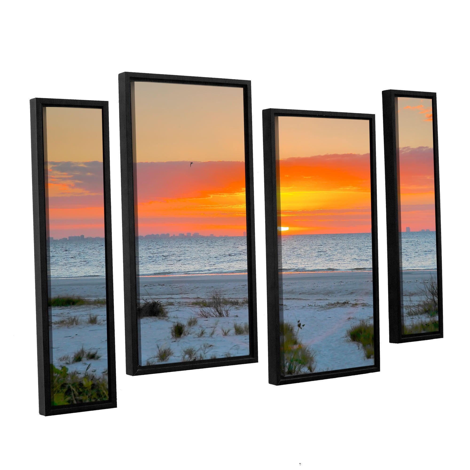 ArtWall Steve Ainsworth "Sanibel Sunrise IV" 4-Piece Floater Framed Canvas Staggered Set