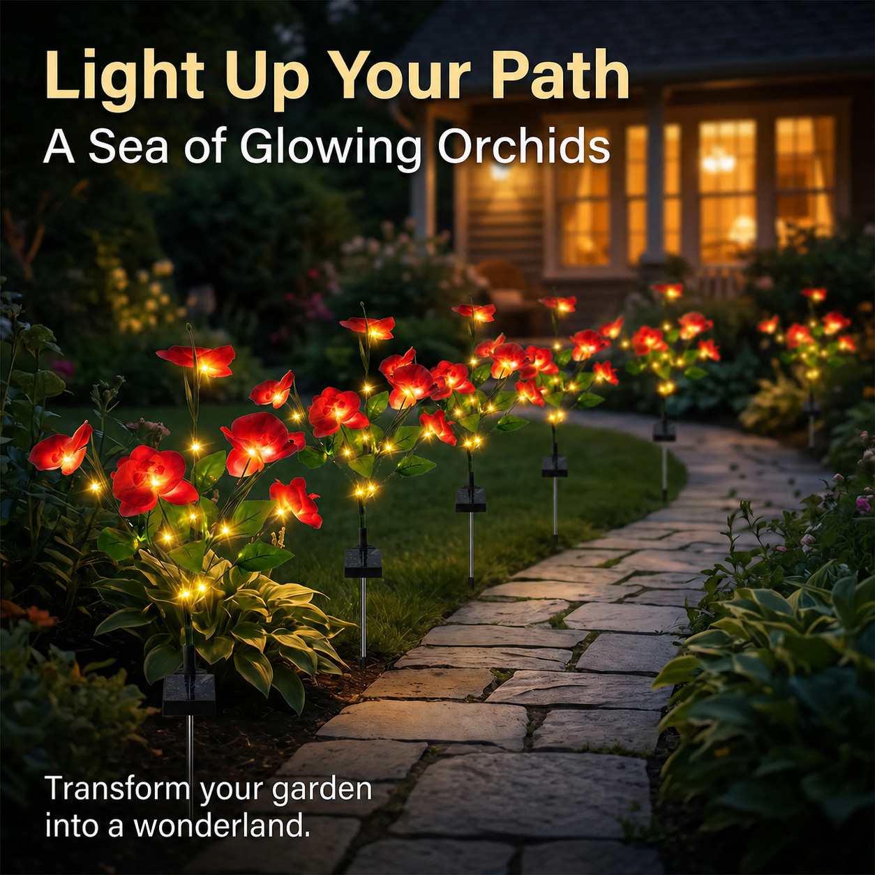 Rirool Solar Orchid Flower Garden Stake Lights Red 2-Pack photo 5
