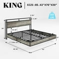 thumbnail image 3 of Merluxy King Floating Bed Frame with LED Lights, Industrial with Charging Station, 2 Levels Storage Headboard / No Box Spring Needed / Grey, 3 of 8