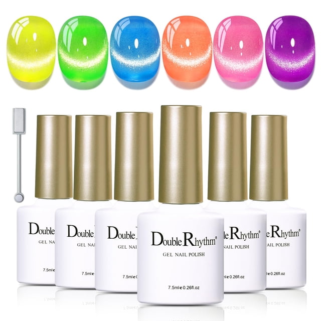 Set de esmaltes de uñas en gel Double Rhythm Cat Eye, 6 colores, 7,5 ml