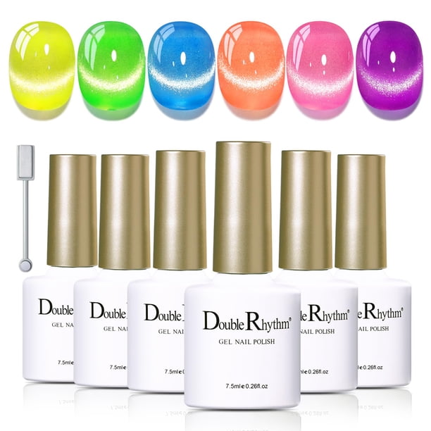 Set de esmaltes de uñas en gel Double Rhythm Cat Eye, 6 colores, 7,5 ml