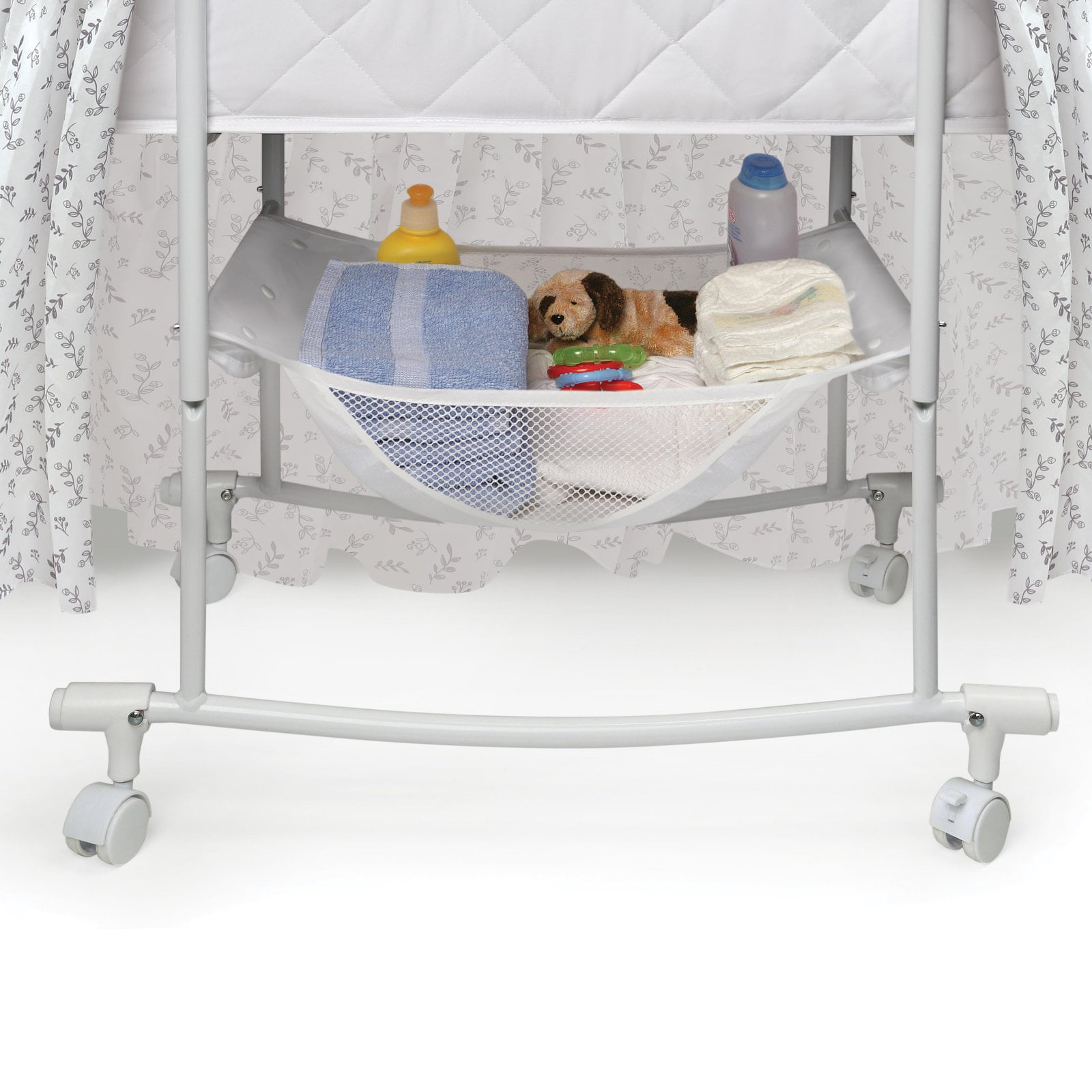 Badger Basket Wishes Oval Baby Bassinet - Full Length Skirt - Gray/Leaf