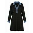 thumbnail image 4 of Tauxra Denim Patchwork Dress for Women, Long Sleeve Lapel Button Up Midi Dress with V-Neck for Casual or Party, 4 of 7