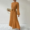 thumbnail image 5 of BangWanChi Winter Dress for Women Women's Long Sleeved Solid Color Textured Button Up Dress With Lantern Sleeves And Waist Cinching Long Dress Khaki M, 5 of 5