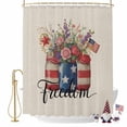 thumbnail image 2 of Independence Day Flower Shower Curtain, 48" x 72", U.S. Flag Freedom Floral Retro Linen Waterproof Bathroom Curtain Washable Shower Curtain Set with 12 Hooks, 2 of 9