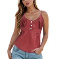 thumbnail image 3 of Rggeeun Women Tank Tops Flowy Camisole Plaid Pattern V Neck With Spaghetti Strap & Front Buttons Relaxed Fit For Summer Play Sports Delicate Sleeveless,Red,S, 3 of 9