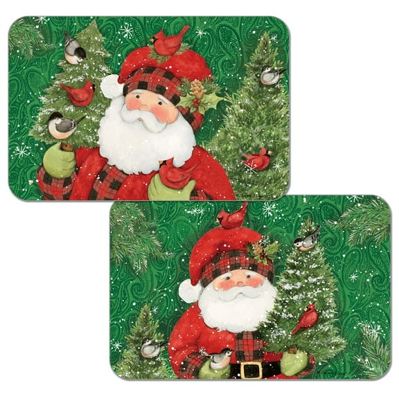 Wipe-Clean Reversible Holiday Placemats, Paisley Santa, Set of 2, Made in The USA