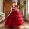 thumbnail image 2 of JAJAHO Flower Girl Dress For Wedding Tutu Tiered Dresses Floral Embroidered Sleeveless Mesh Layered Bow Maxi Ball Gown Birthday Formal Party Wear 4-14Y, 2 of 8